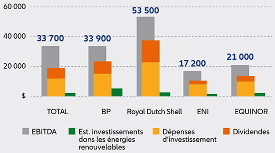 2019 – EBITDA, dividendes et dépenses d’investissement (dont énergies renouvelables) en millions USD