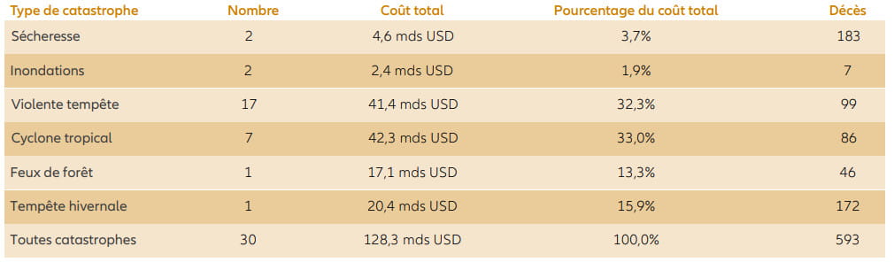 Catastrophes se chiffrant en milliards de dollars observées aux États-Unis entre 2020 et 2021 (chiffres ajustés du CPI)